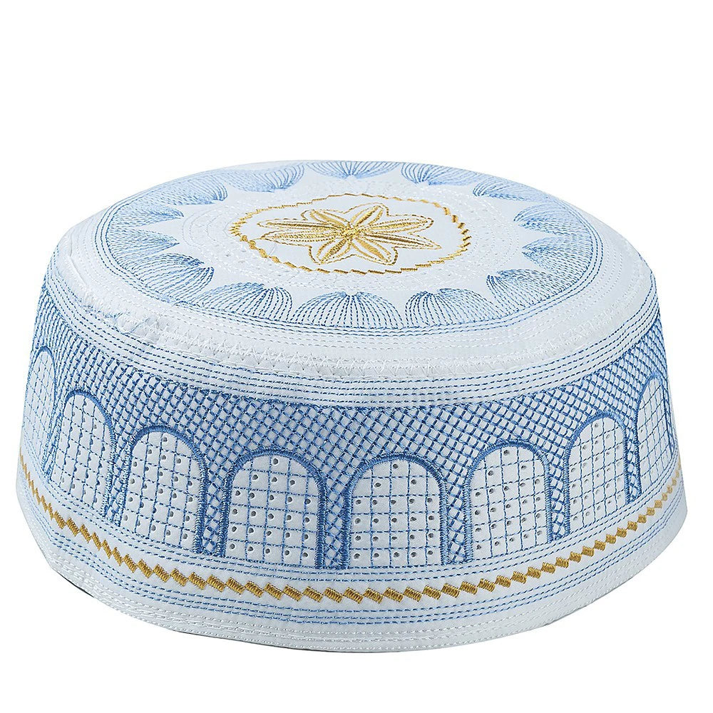 Embroidered Arch Kufi — Fitted Prayer Cap, 4 Sizes