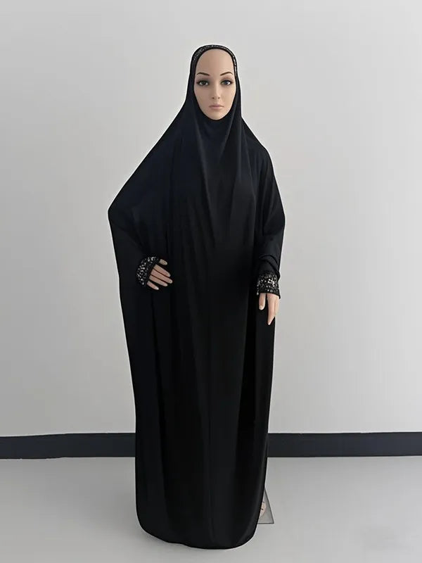 Women's One-Piece Prayer Dress with Attached Khimar
