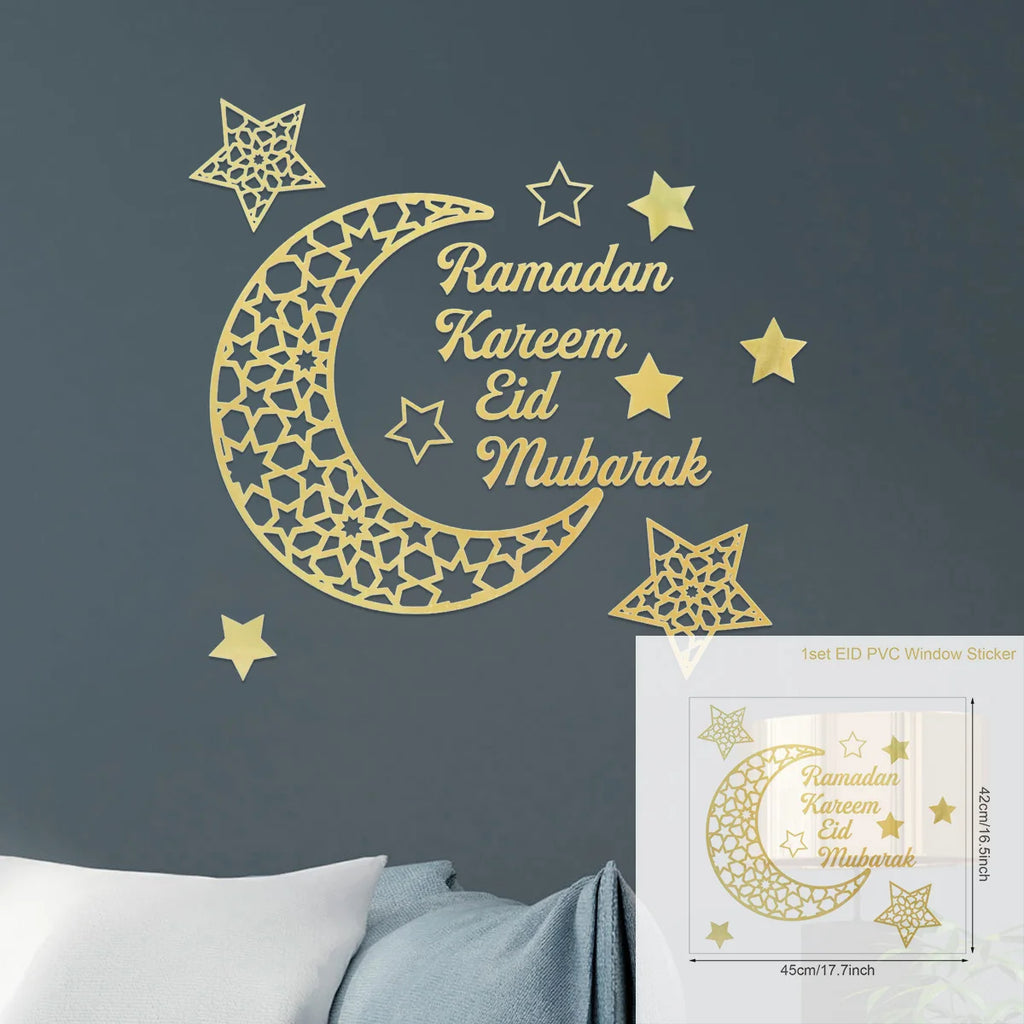 Ramadan Kareem Wandsticker — Goldener Mond, Sterne & Laternen
