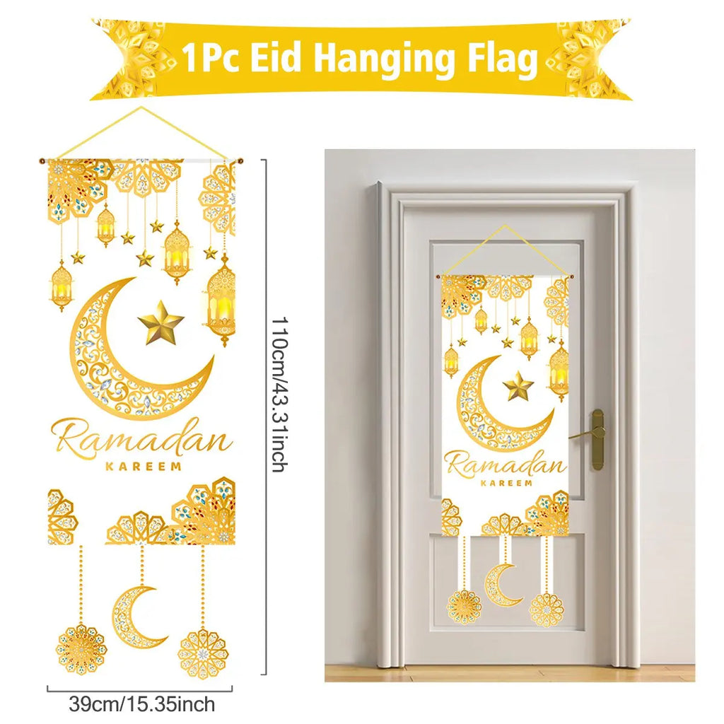 Ramadan Kareem Hanging Banner — Black & Gold Wall Flag