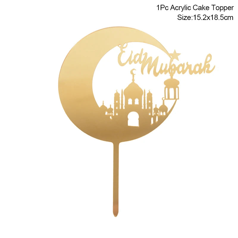 Eid Mubarak kagepynt — guld akryl til kager og cupcakes