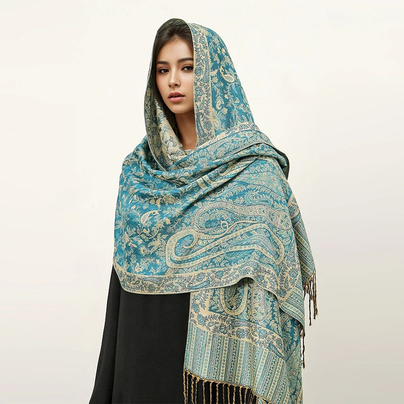 Paisley Pashmina Hijab — Soft, Warm Winter Scarf with Fringe