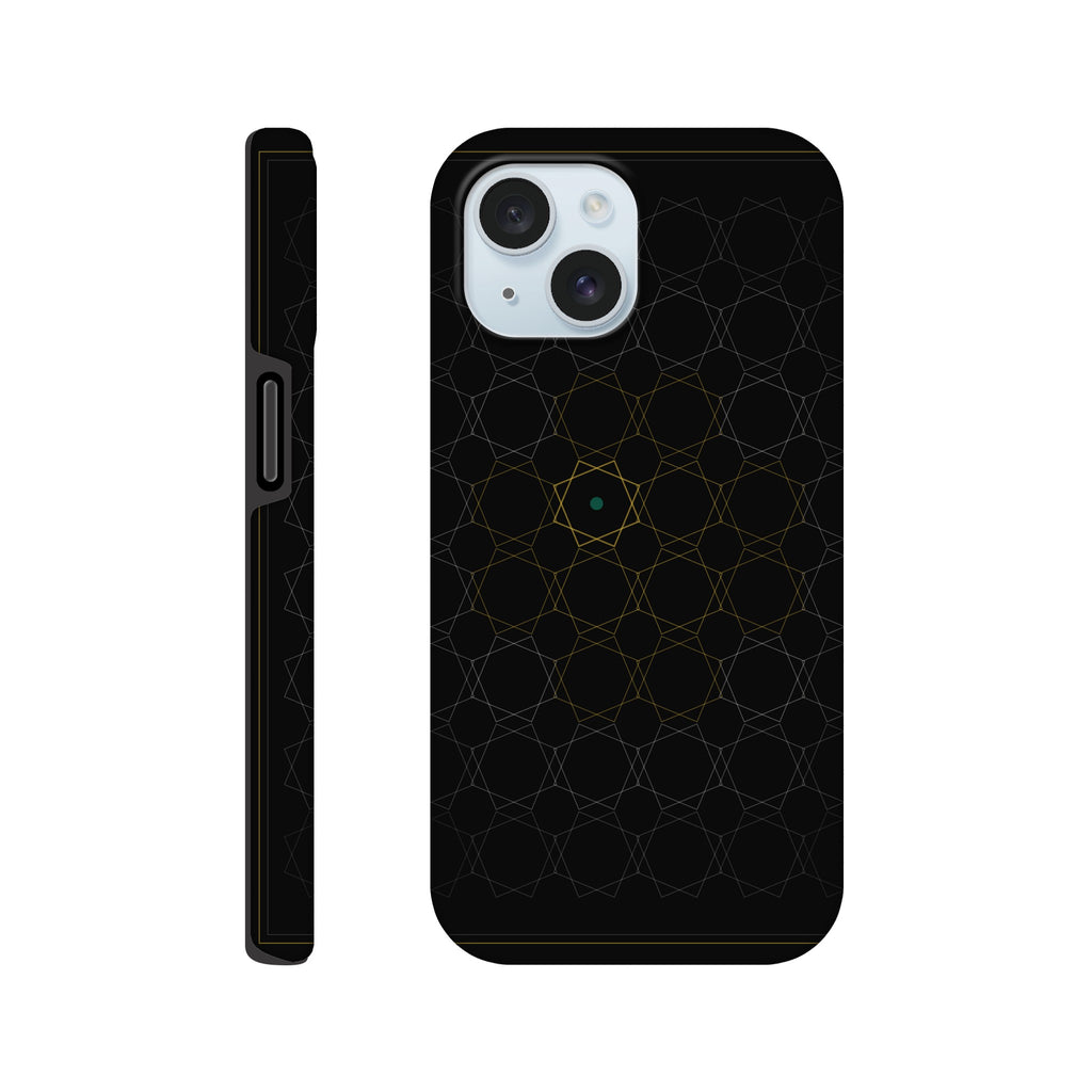 Islamic geometric star tough phone case in obsidian and gold