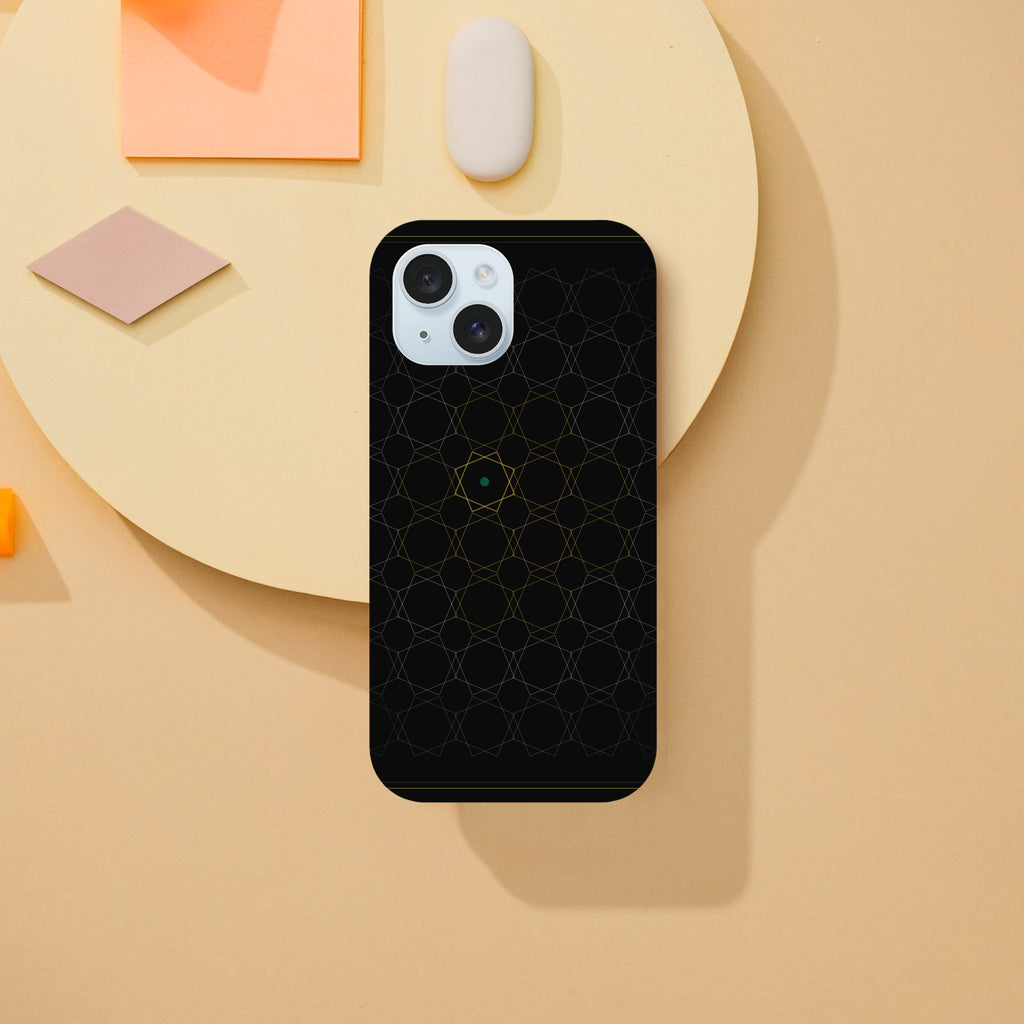 Islamic geometric star tough phone case in obsidian and gold – view 5