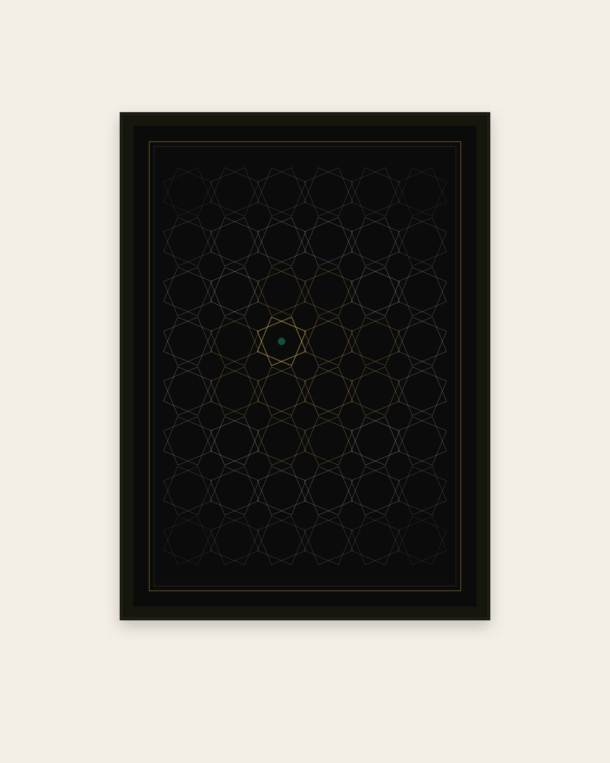 Islamic Geometric Star Framed Wall Art — Obsidian & Gold, 30x40cm