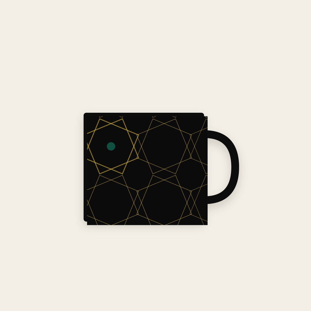 Islamic Geometric Star Ceramic Mug — Obsidian & Gold, 11oz