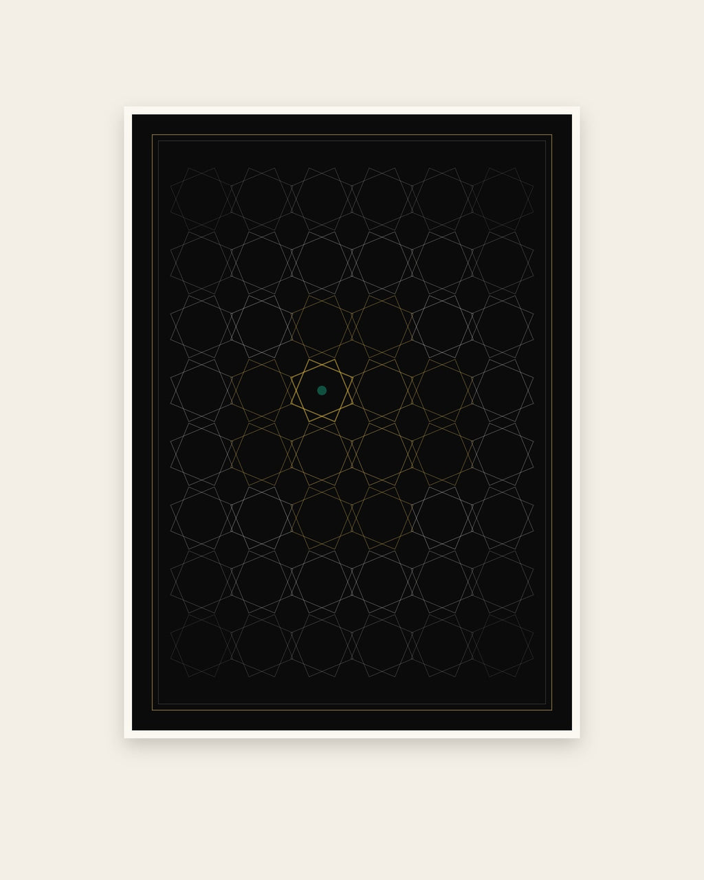 Islamic Geometric Star Wall Art Print — Obsidian & Gold, 50x70cm